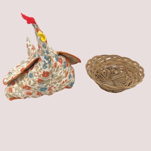 Vintage 1970s Chicken Baskets 3 Turkey Chick Calico Floral Wicker Lace Quilting - Picture 11 of 16